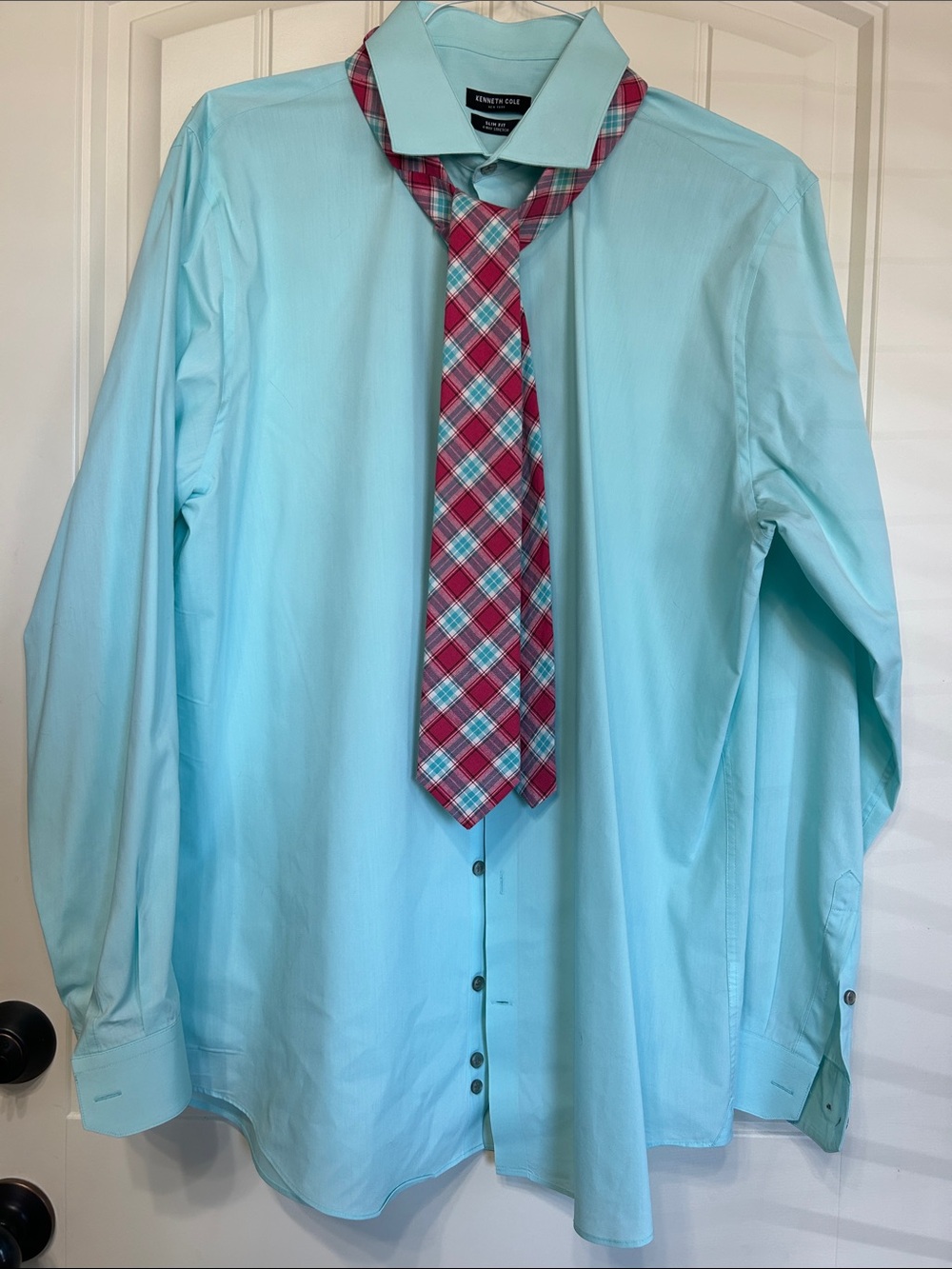 Kenneth Cole Reaction Aqua Blue Long-Sleeve Dress Shirt Size 17 34/35
